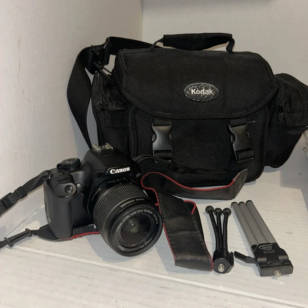 Canon EOS Rebel XS DSLR With Lens, Stand, & Case
